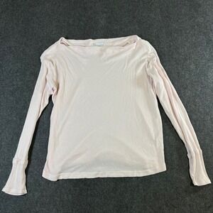 Michael Stars Pink Waffle Knit Boat Neck Long Sleeve Thermal Top Small EE1330